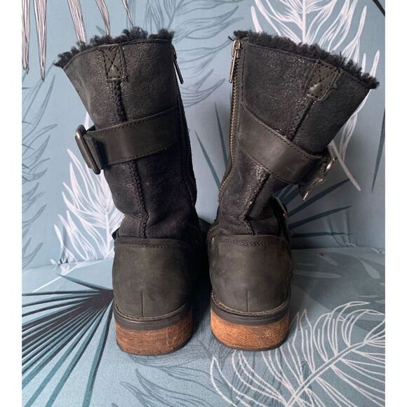 UGG OREGON BLACK SUEDE SHEEPSKIN SHEARLING ANKLE BUCKLE BOOT sz 5.5 - Picture 6 of 11